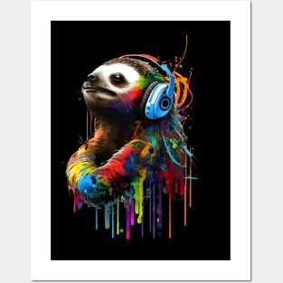 Cute Little Sloth Lover Lazy Sloth Music Lovers says Chill Posters and Art